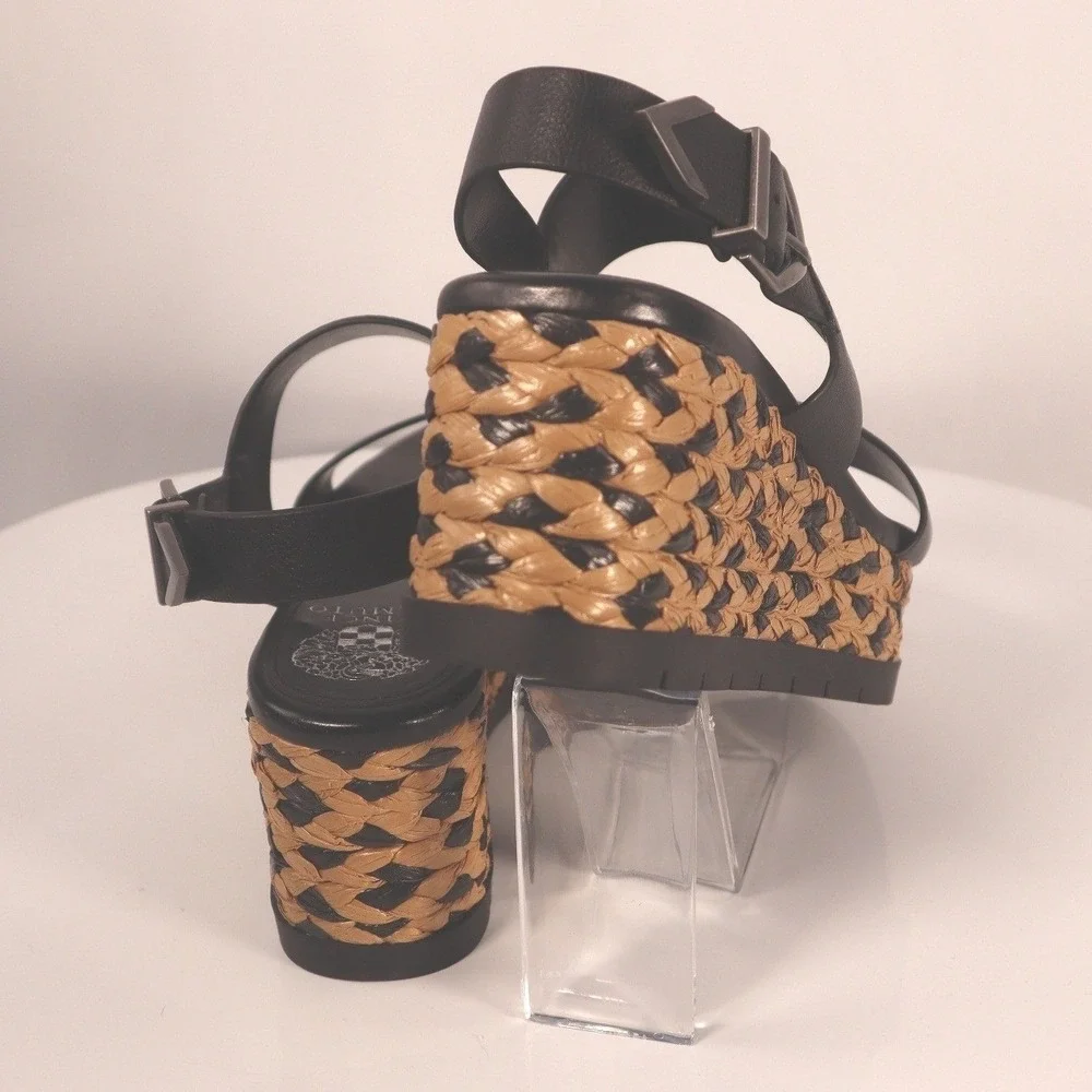 Vince Camuto Miapelle black leather planform sandals size 9.5 M